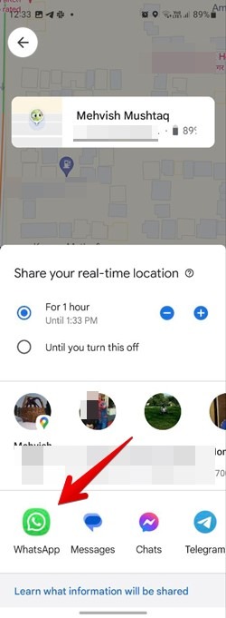 Envoyer la localisation en direct de Google Maps Whatsapp